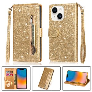 Foxdock - Funda Para Elegante Funda Iphone 15 Glitter Con Cremallera-Ideal Para El Uso Diario