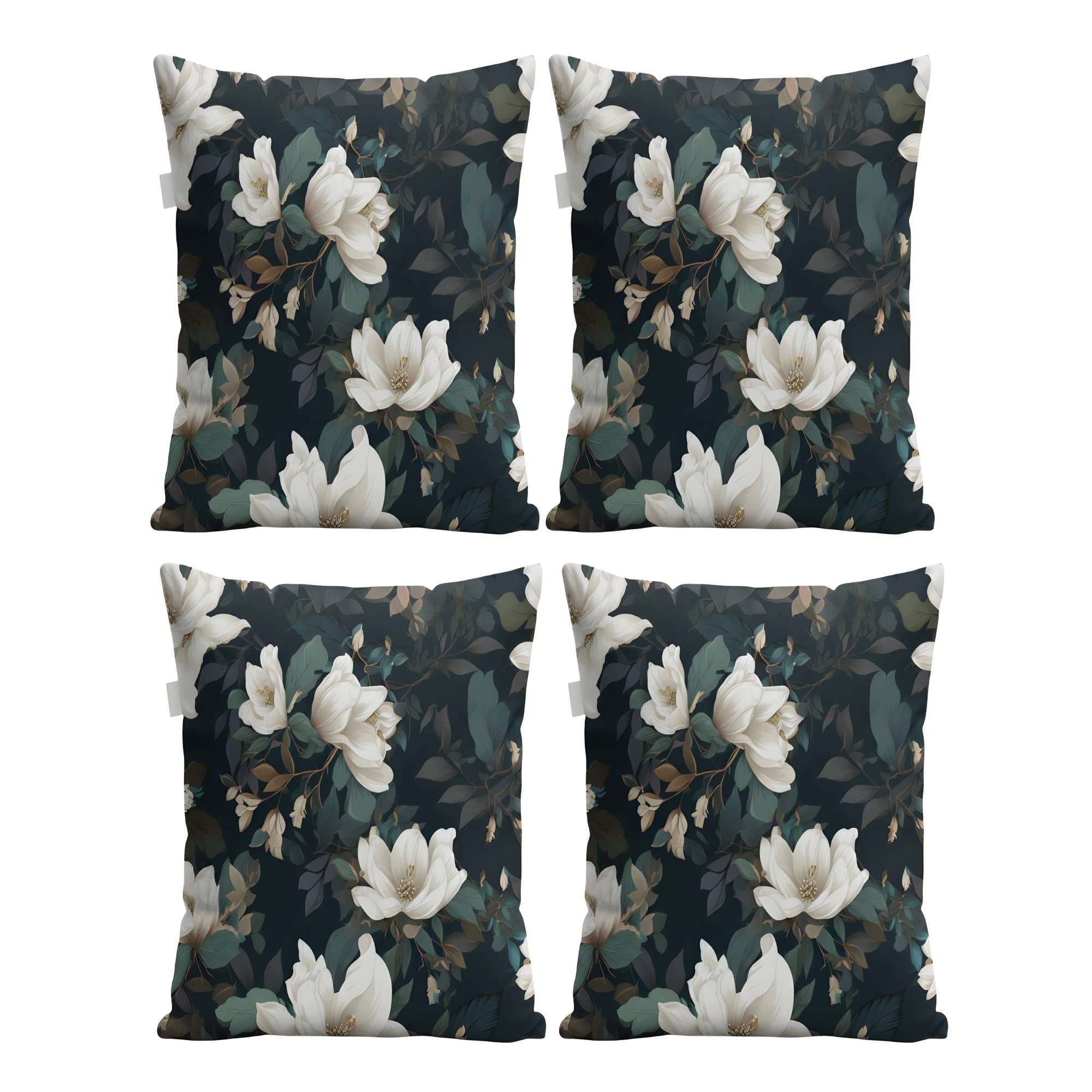 Genérico - Pack De 4 Fundas De Cojin Floreadas 45x45 Negro