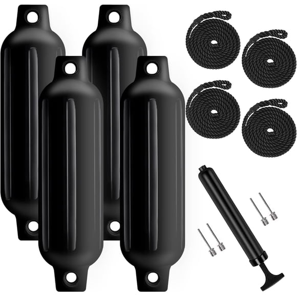Boat Fender Turmaster, paquete de 4 unidades, 11,4 cm x 40,6 cm, inflables, color negro