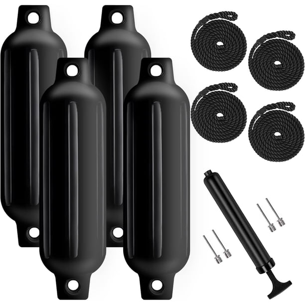 Boat Fender Turmaster, paquete de 4 unidades, 11,4 cm x 40,6 cm, inflables, color negro
