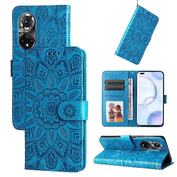 Funda tipo cartera FOXDOCK para Huawei Nova 9 Pro , diseño girasol en relieve, cuero PU, cierre magnético, soporte y tarjetero