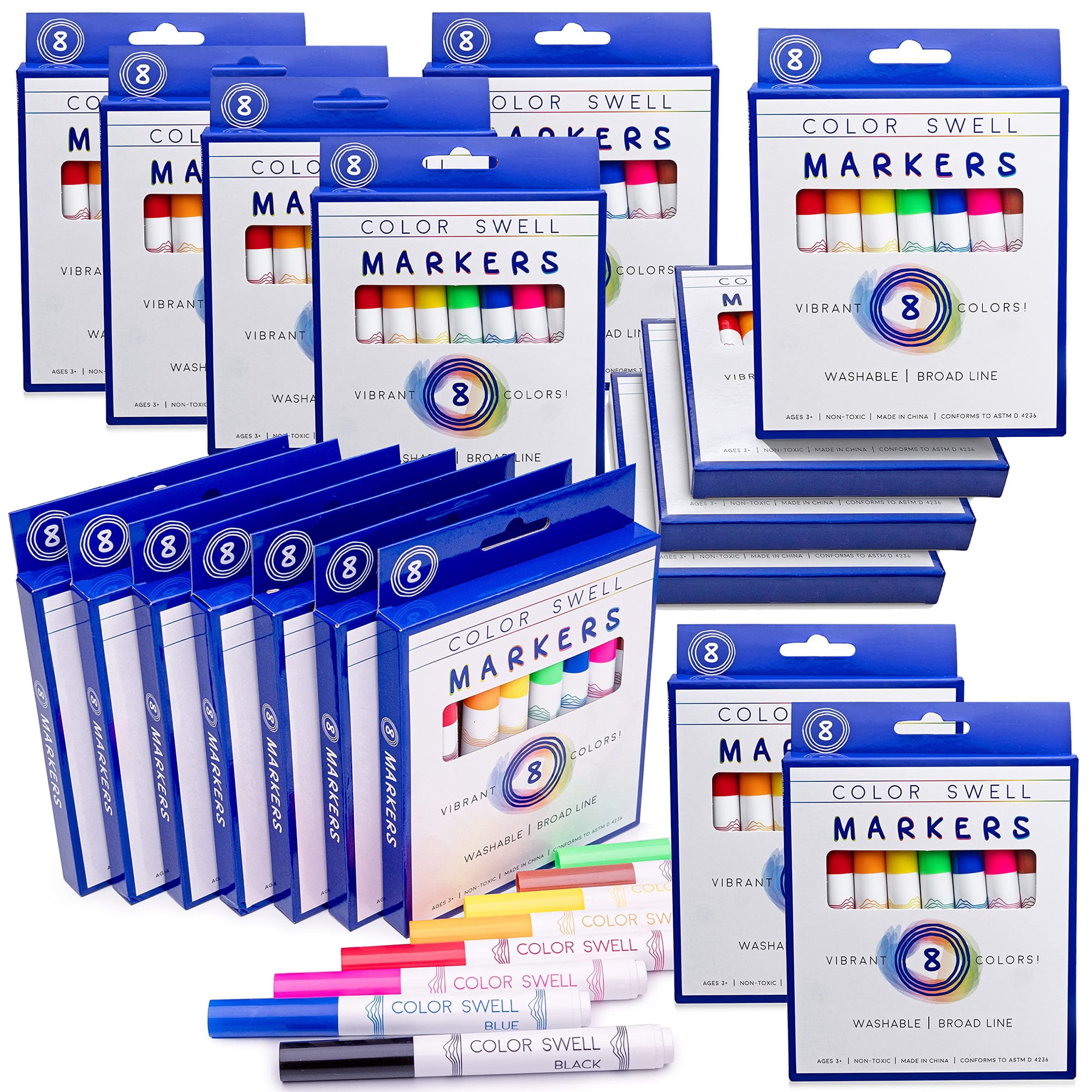 Marcadores A Granel Color Swell, 18 Cajas De 8 Colores Vibrantes (144)
