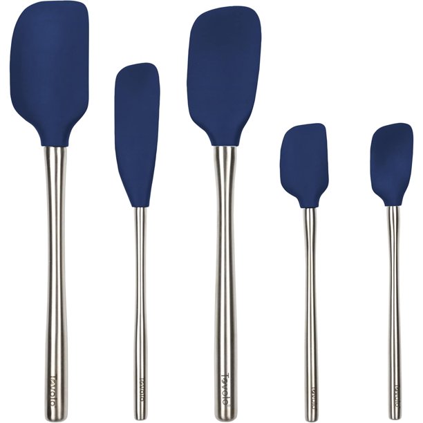 Espátula de Cocina Tovolo 5 pzas Índigo Profundo con Mango de Acero Inoxidable, Apta para Lavavajillas