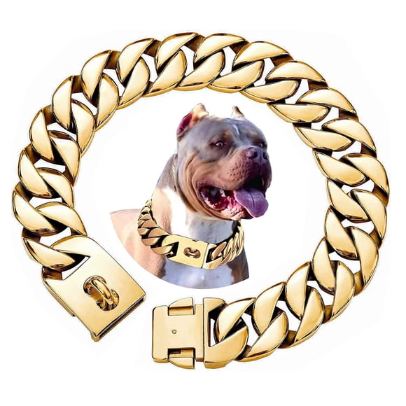 Collar para perro txprodogchains 41‑66 cm, cadena de 32 mm, dorado estilo cubano