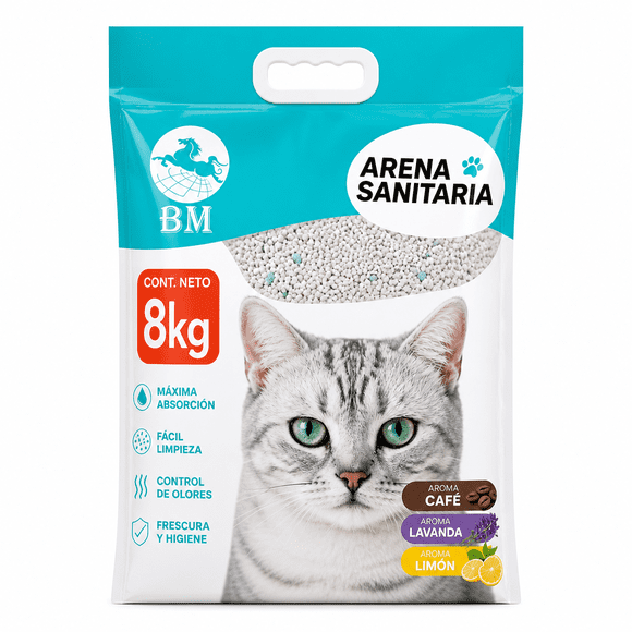 Arena para Gato 8Kg Aromas Café Lavanda Limón Ultra Absorbente Control Olores BM Mascotas