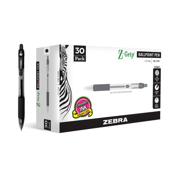 Bolígrafo Retráctil Zebra Pen Z-Grip Punta Fina 0.7mm Paquete de 30