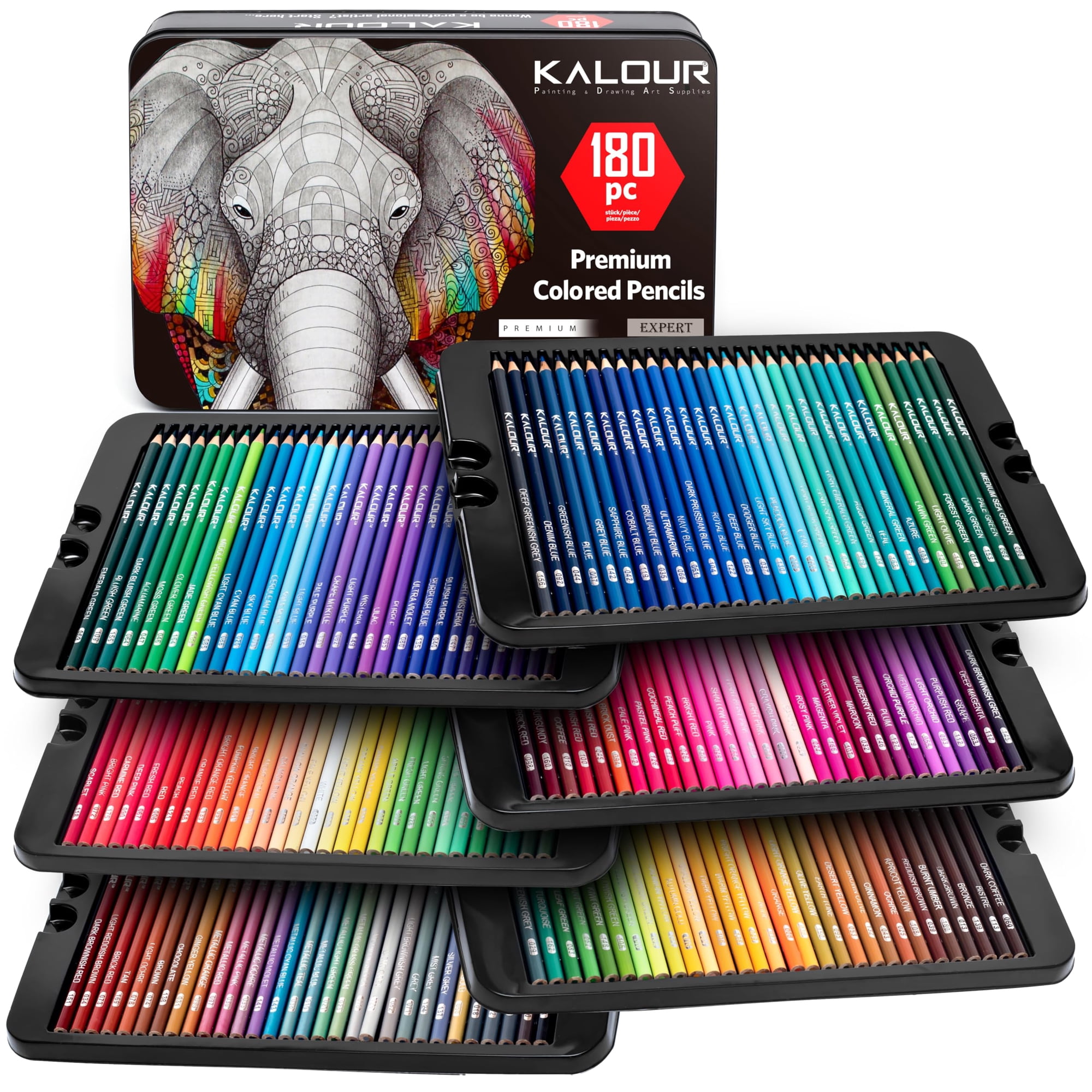 Set De Lápices De Colores Kalour 180 Para Artistas Adultos Con Estuche De Hojalata