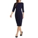 thumbnail image 4 of INSPIRE CHIC Vestido de Tubo para Mujer Cuello Barco Mangas 3/4 Dobladillo con Abertura Vestidos Midi para el Trabajo Azul Marino M, 4 of 6