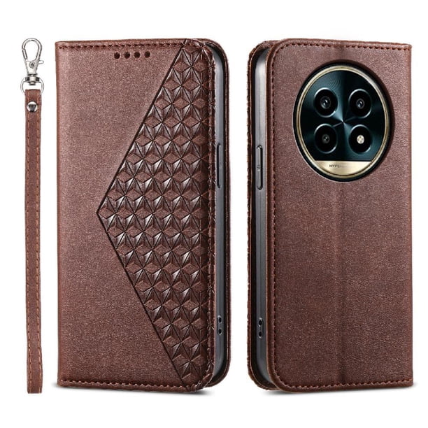 Funda Flip FOXDOCK para Realme 13 Pro Plus 5G , Estilo Billetera con Diseño Rombo, Correa de Mano y Soporte, Uso Diario