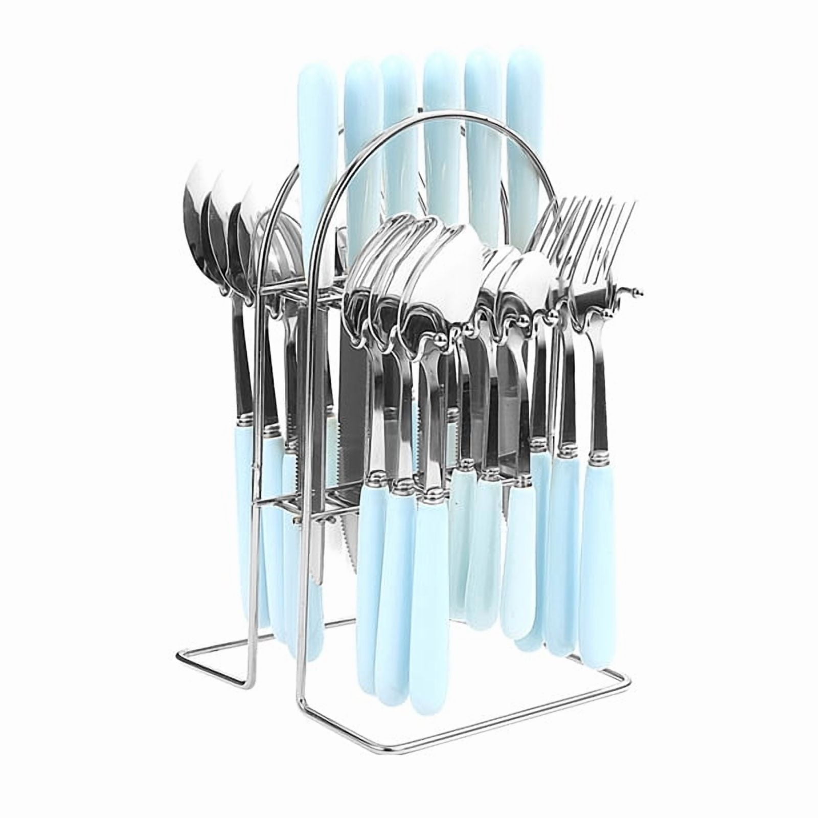 Xmhytop Juego De Cubiertos De Plata Azul 24 Piezas Flatware Set De Acero Inoxidable, Ideal Para Familias Y Eventos