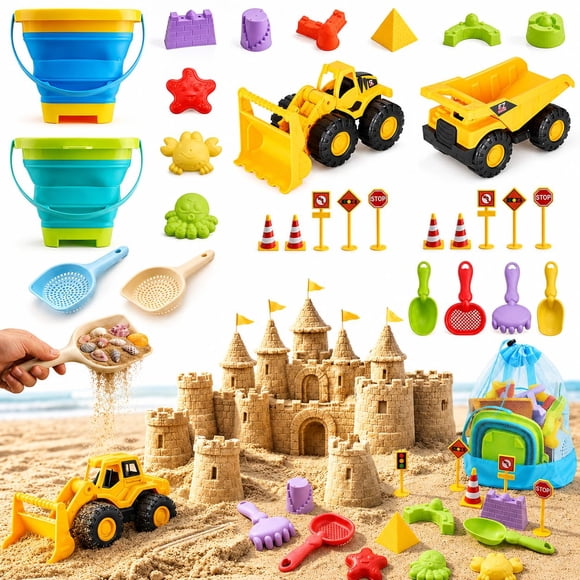 Juego de juguetes de playa Fiderix para niños de 3 a 10 años con 2 cubetas y bolsa
