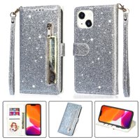 Foxdock - Funda Para Elegante Funda Iphone 13 Glitter Con Cremallera-Ideal Para El Uso Diario