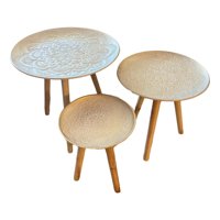 Genérico - Set 3 Mesas Centro Decorativa Mandala Nórdica Redonda Jhn