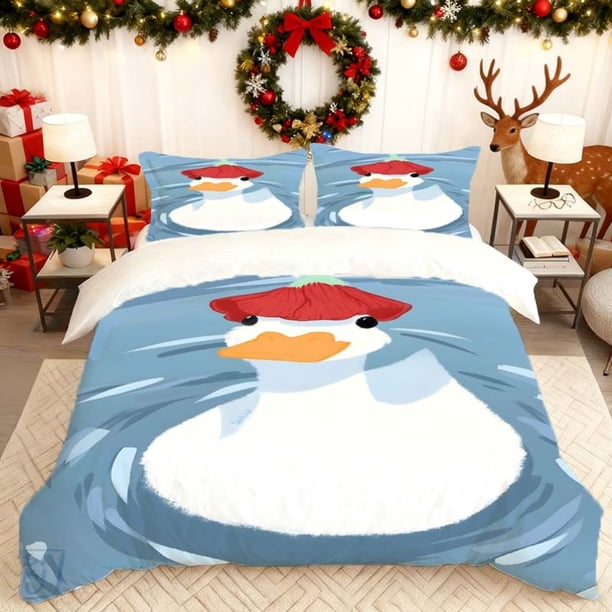 Featuring a White Duck Swimming Design Includes a Printed Duvet Cover Set with 1 Duvet Cover And 2 Pillowcases Made of 100% Polyester It Is Durable Wrinkle-Resi
