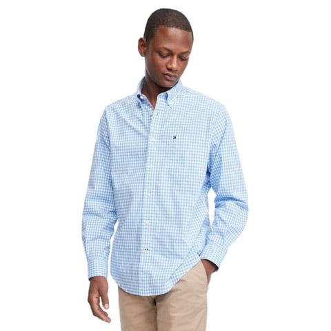 Camisa Tommy Hilfiger De Manga Larga, Casual, Con Botones, Azul Brumoso