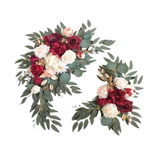 Paquete de 2 flores artificiales, flores de esquina, vegetación rústica, decoración de fondo hecha a mano, decoración de pasillo de boda para ceremoni
