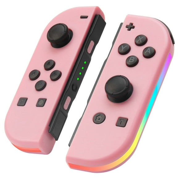 Controlador (L/R) para Nintendo Switch - Mando Inalámbrico Joypad con Luz RGB, Turbo, Control de Movimiento y Color Rosa