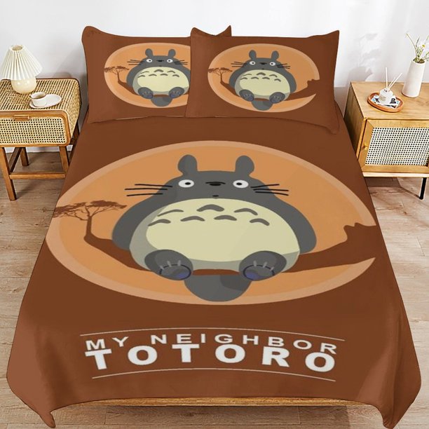 x387 My Neighbor Totoro Bed Duvet Cover Microfiber Bedding Sets 3D Printed Lightweight 3 Piece Comforter Sets, 1 Duvet Cover And 2 Pillow Shams for Kids Boys Girls 90"x90" jn387