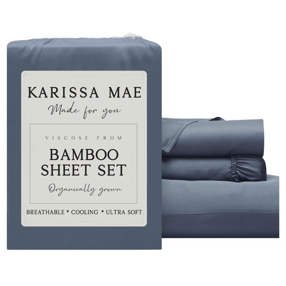 Juego de sábanas KARISSA MAE Twin de viscosa de bambú en azul pizarra