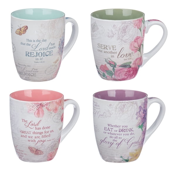 Set de tazas de café/té, regalos de arte cristiano, vintage y botánico