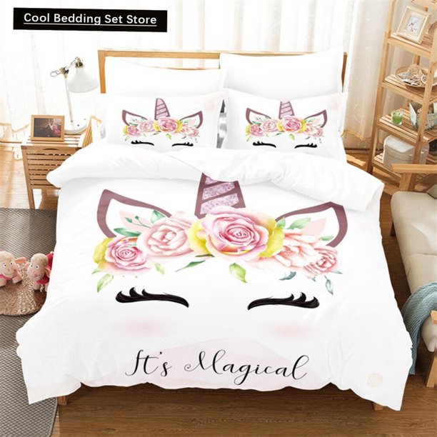 Cartoon Children Bedding Set Unicorn Duvet Cover Set Full Twin For Kids Girls Room Decor Cute Animals Quilt Cover Fashion Design Bed Sheets