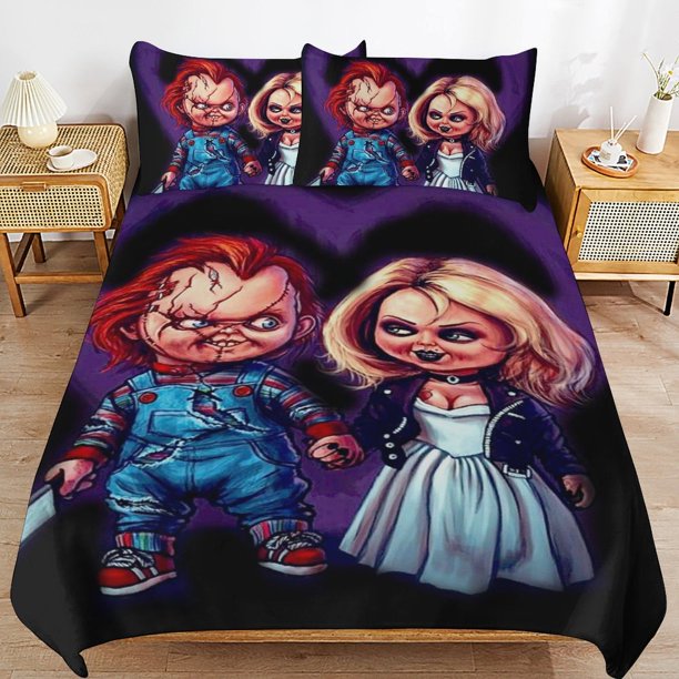 Bride of Chucky And Tiffany Bedding Set Duvet Cover Comfortable and Lightweight Cartoon Bedding 3 Piece Bed Set