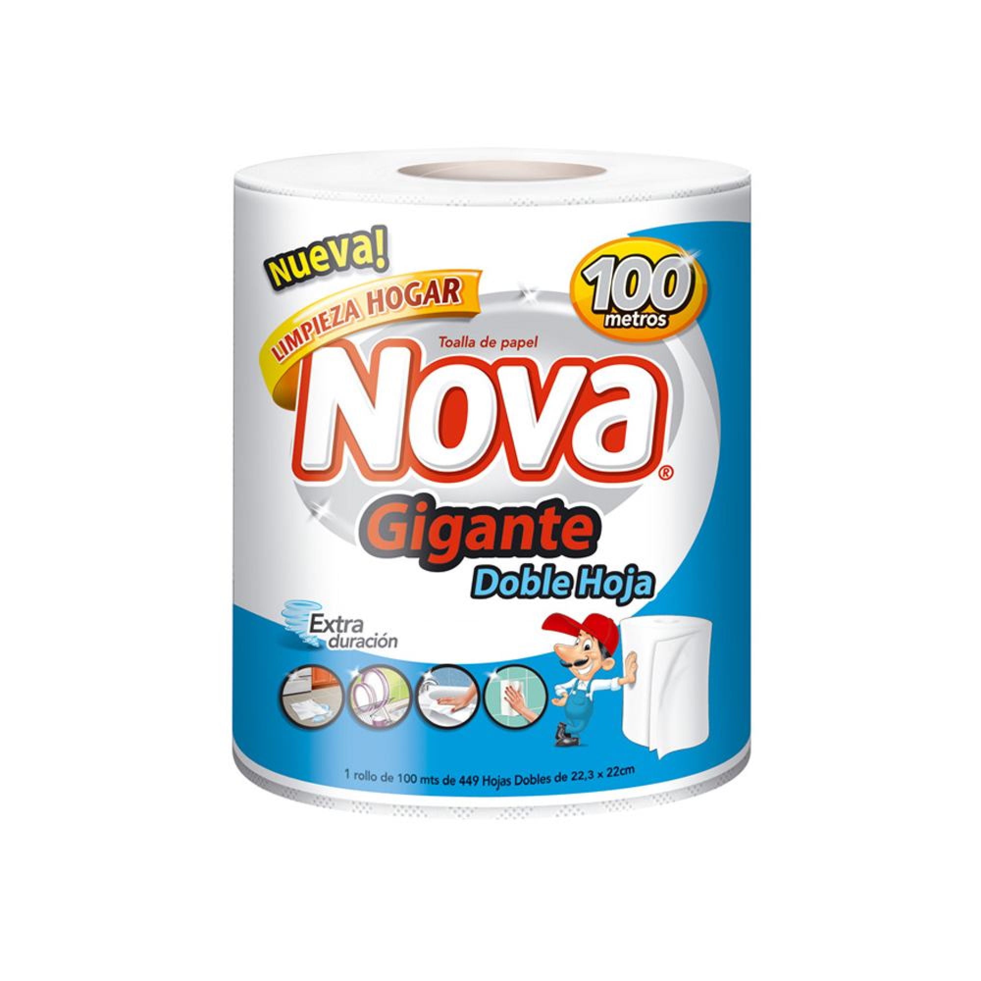 Nova - Toalla De Papel Doble Hoja 100 M Gigante Bolsa 1 Un
