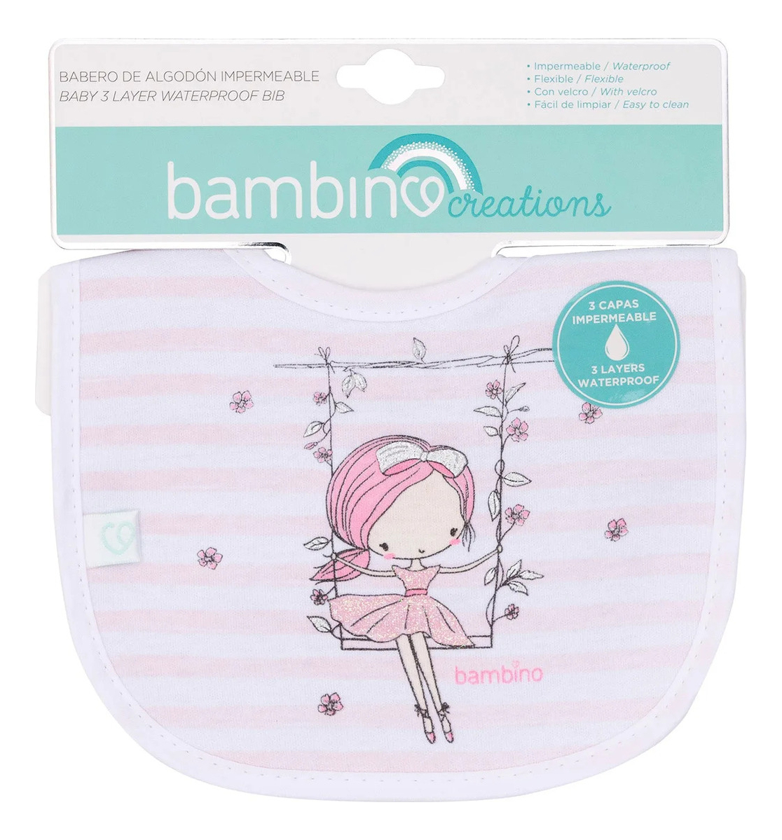 Bambino Babero De Algodon Impermeable Rosado