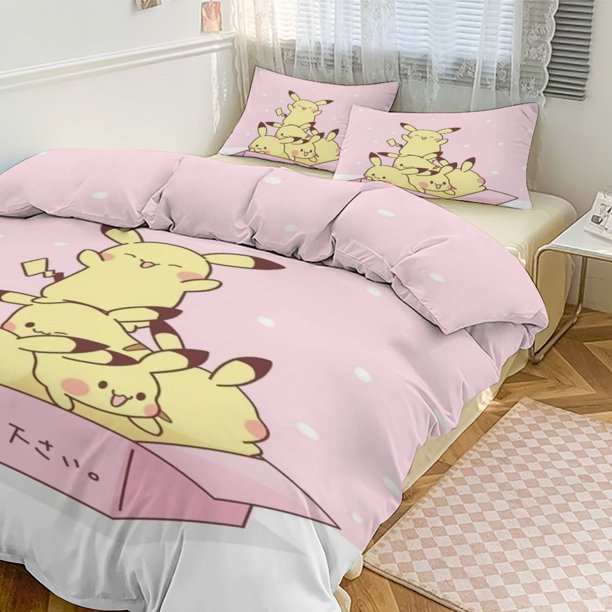 Pik_achu Print Bedding Set Pattern Duvet Cove Set 3 Pieces 1 Quilt Cover And 2 Pillowcases for Women Men Teens