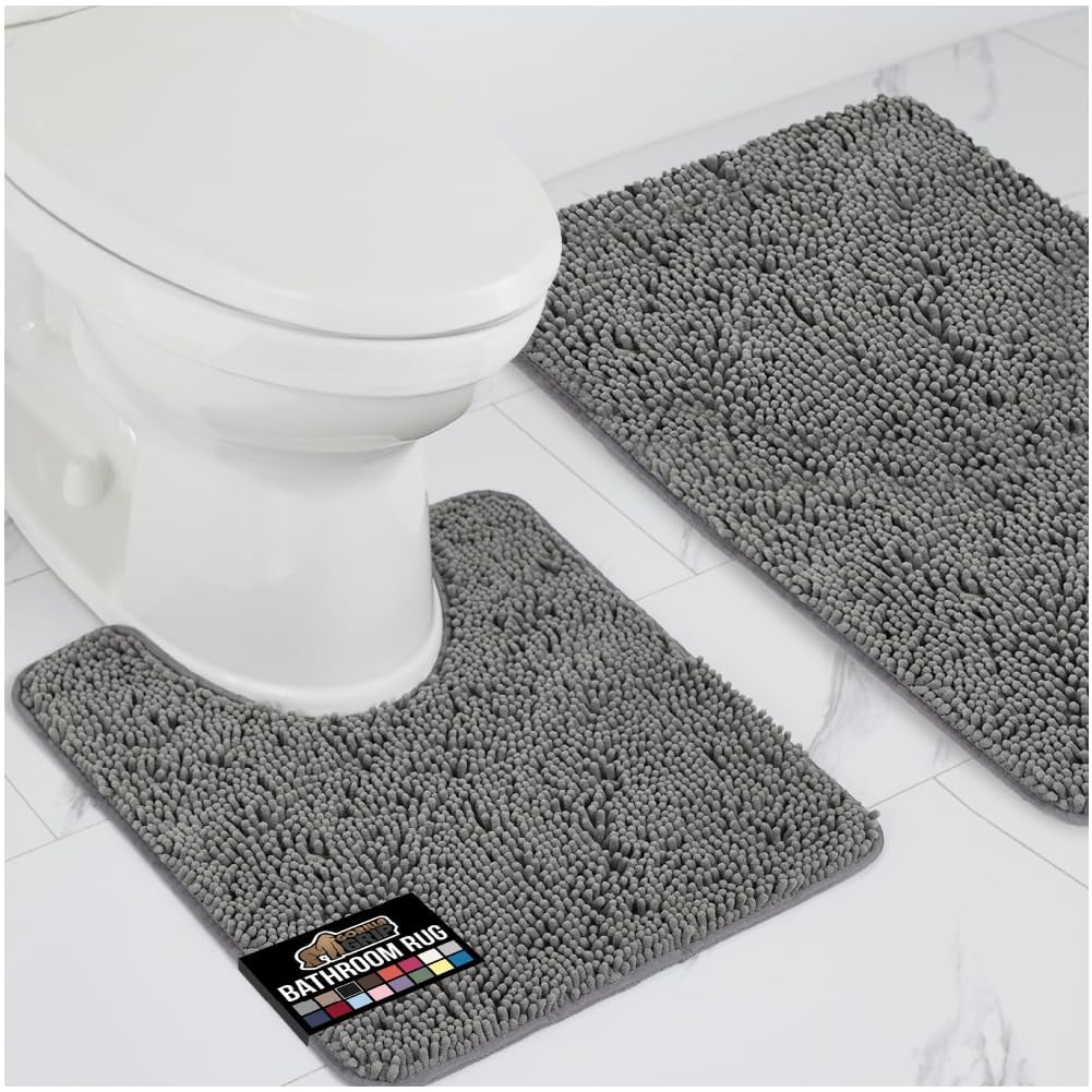 Juego De Alfombras De Baño Gorilla Grip Soft Chenille De 2 Piezas, Color Gris