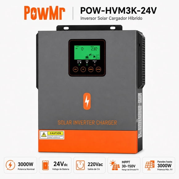 Inversor Solar Híbrido PowMr 3000W 24V | MPPT 400V Onda Pura