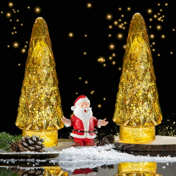 Paquete de 2 luces de cristal de mercurio para árbol de Navidad con temporizador (dorado)