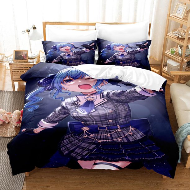 Hoshimachi Suisei Bedding Set Single Twin Full Size Bed Set Adult Kid Bedroom Duvetcover Sets Anime bed sheet set Bed Sheets