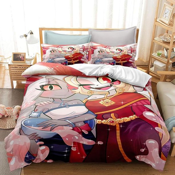 Hazbin- Hotel- 3 Piece- Bedding Set Printed -Duvet Cover Set -Printed Bed Comforter- Cover- Quilt Covers- with Pillowcases- for -Your Own- Bedroom No Quilt Style9