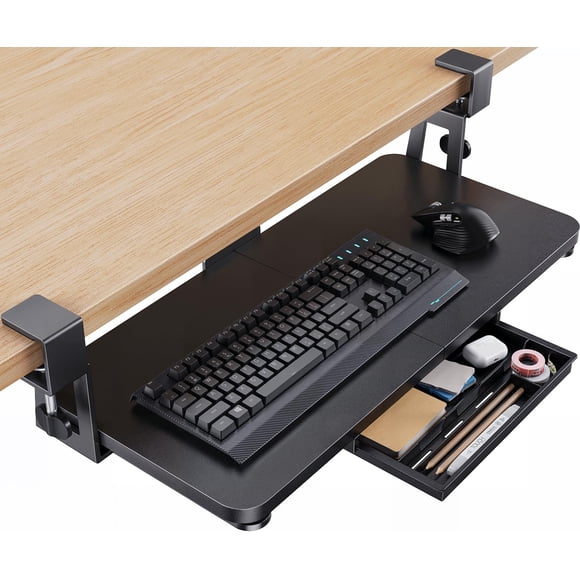 Bandeja para teclado HUANUO, grande, para debajo del escritorio, con soporte en C, negra