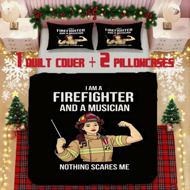 Firefighter Musician Soft Printed Bedding Set Polyester Fabric Decorative & Warm Ideal for Bedroom or Guest Room