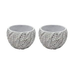 Fliperex - Set 2 Macetero Maceta Acabado Cemento Relieve Hojas Blanco M Blanco