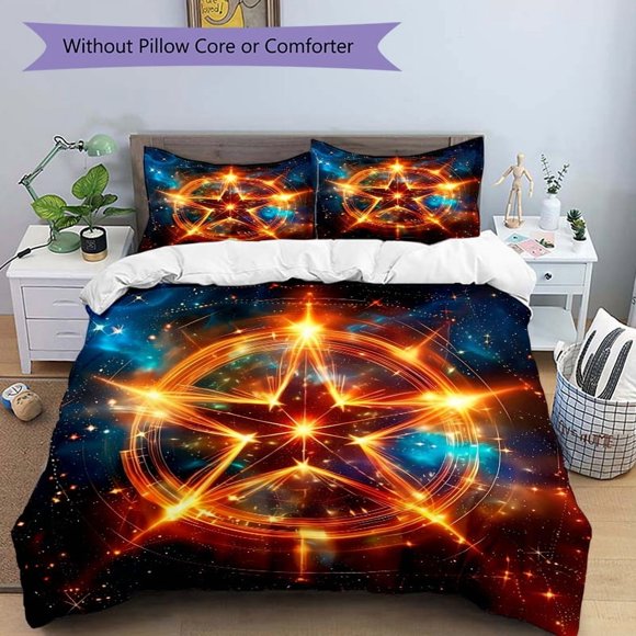 Enchanted Celestial Star Bedding Set Including 1 Quilt Cover and 2 Pillow Shams Without Filling Soft and Comfortable Home Bedroom Fabric Fashionable Bedroom Acc