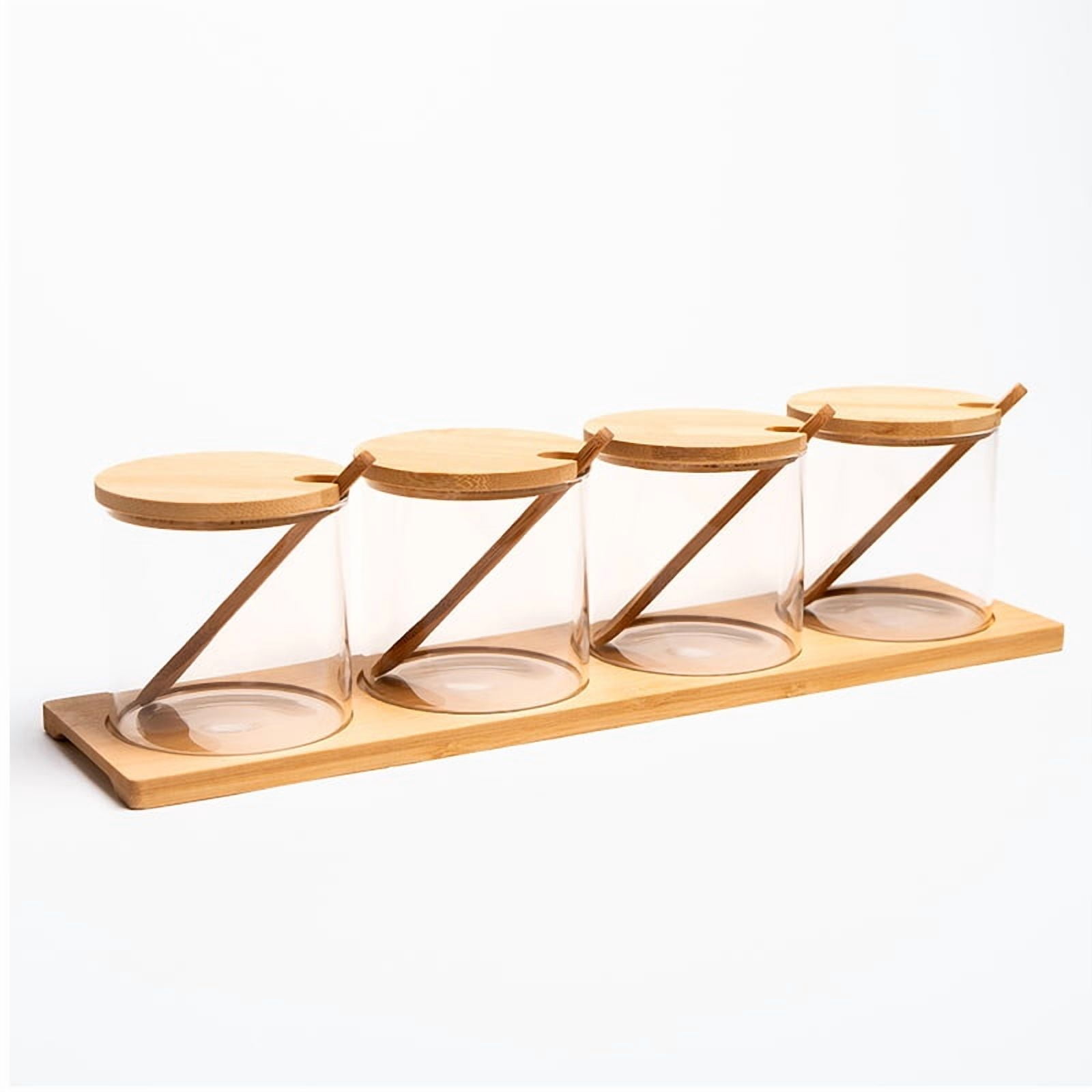 Wakeshome - Set Frascos Vidrio Tapa Bambú Organizadores Cocina