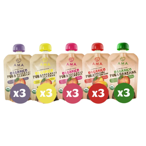 Ama Time - Pack Ama Mix Pure De Fruta Orgánico Papilla Colado 15X90Grs