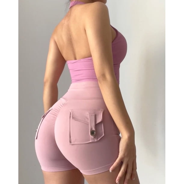 Short Deportivo Mujer Pretina Alta Bolsillos Traseros