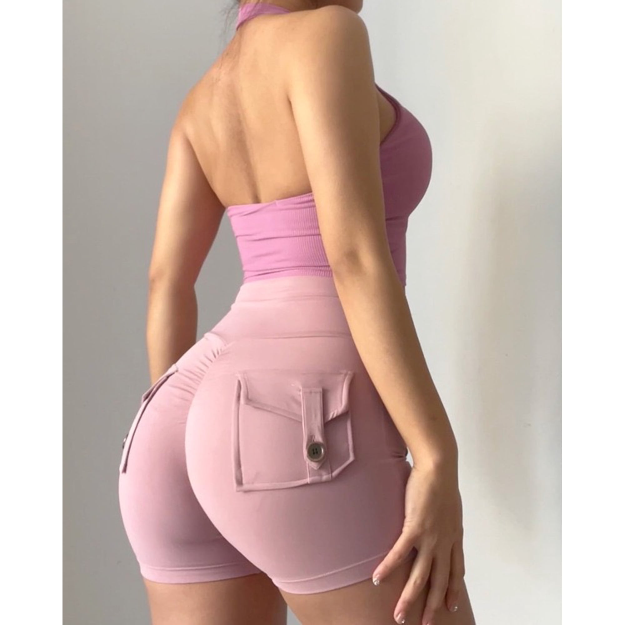 Flix Spa - Short Deportivo Mujer Pretina Alta Bolsillos Traseros