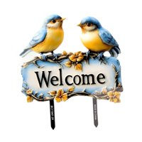 Magideal - Letrero De Bienvenida Para Pájaros, Estaca De Jardín, Escultura De Pájaro De Pvc, Decoración De Césped, Placa 2D, Letrero De Césped Para Decoración De