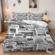 thumbnail image 1 of 3pcs Newspaper Collage Pattern Bedding Set Soft and Comfortable Bedding Set Suitable for All Seasons, 1 of 5