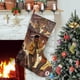 thumbnail image 1 of Jurassic World Teoría del Caos Tema: Calcetines de Navidad, fino lino blanco para colgar en escaleras y chimenea, decoración navideña para el hogar, regalo de Navidad.54cm×38cm, 1 of 5