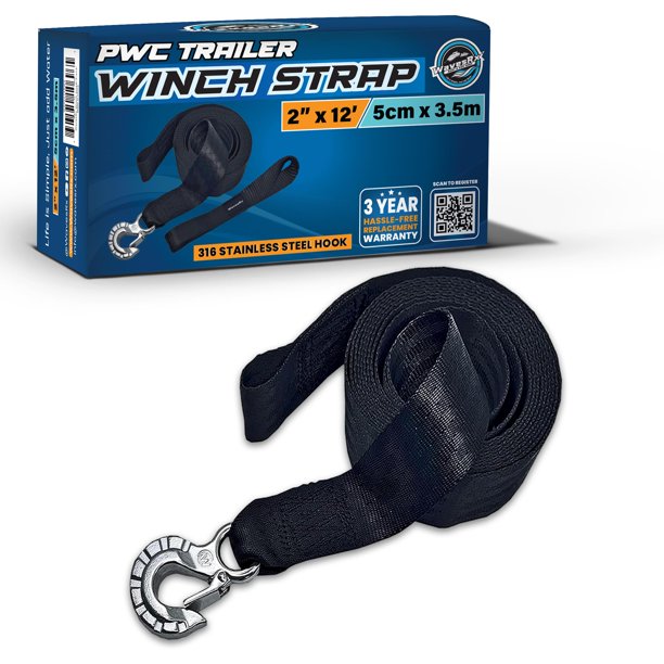Correa de Carga WAVESRX 5 cm x 3,5 m con Gancho de Acero Inoxidable para Remolque de Vehículo Acuático Personal