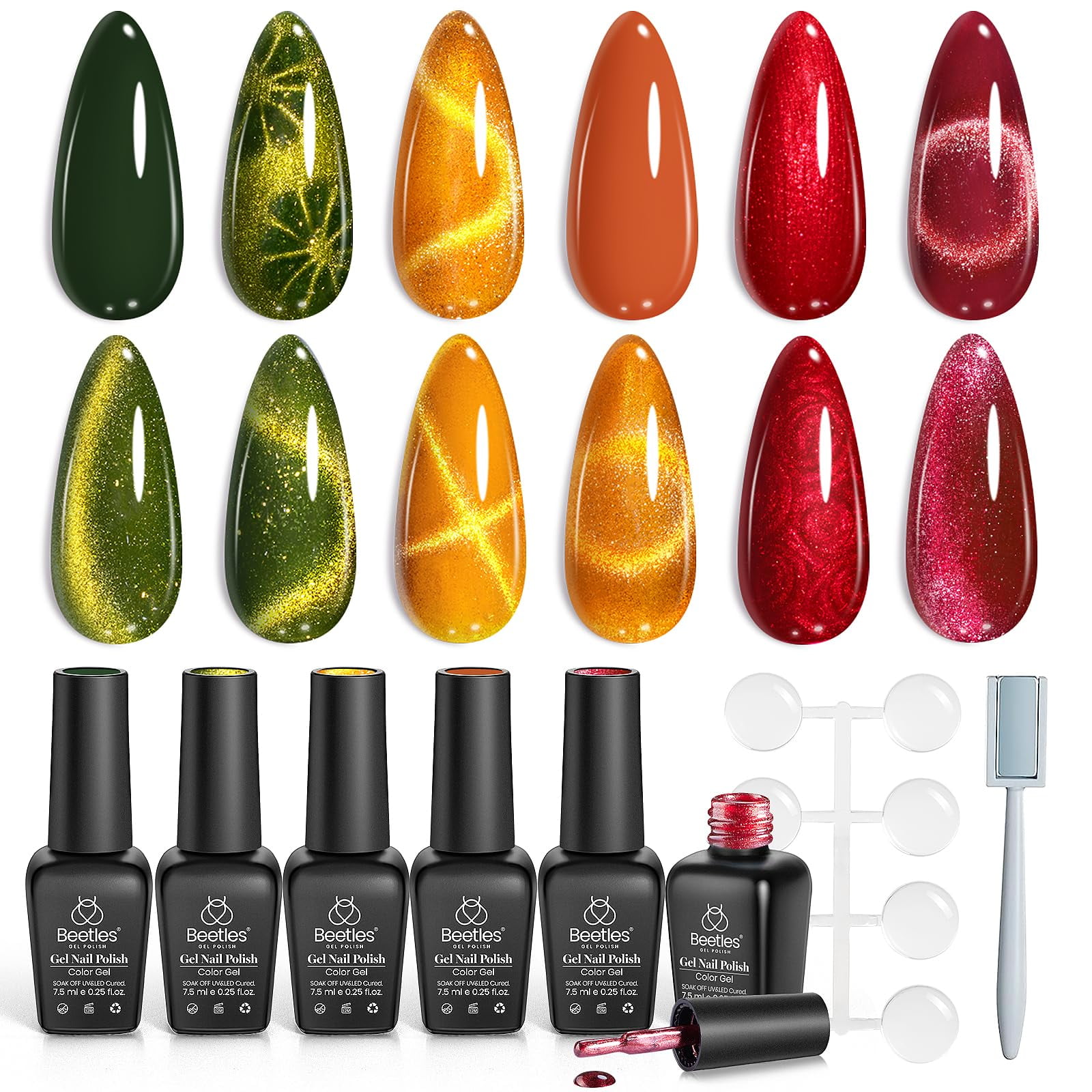Beetles Gel Polish - Set De Esmaltes De Uñas En Gel Beetles Cat Eye Autumn Oasis, 6 Colores