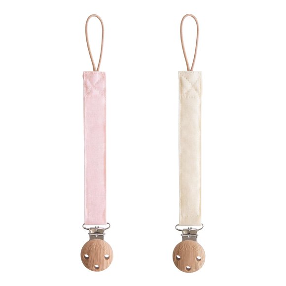 mushie Linen Baby Pacifier Clip Holder BlushCream