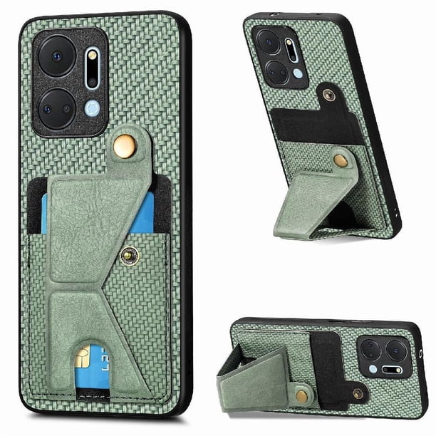 Funda Resistente para Honor X7A con Tarjetero y Soporte, Diseño Magnético Verde