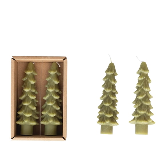 Candle Creative Co-Op con forma de árbol cónico, color verde cedro, juego de 2
